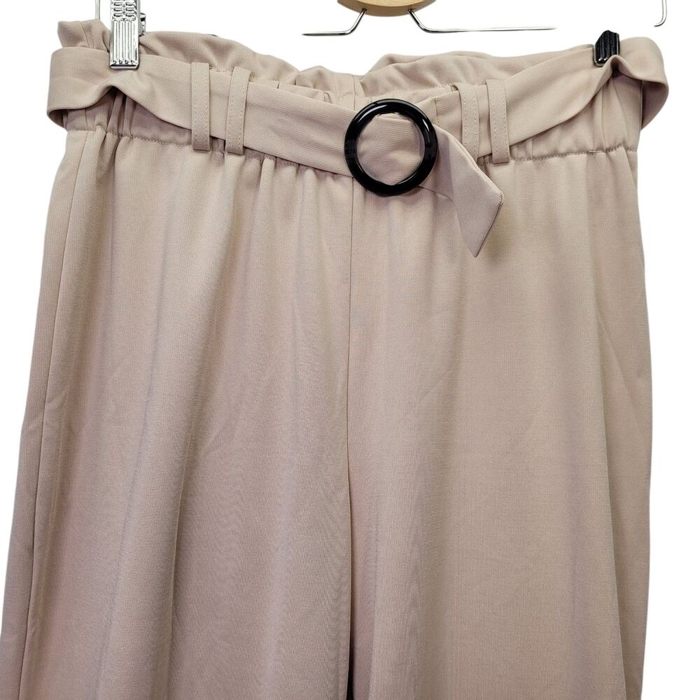 Women's High Waist Belted Paperbag Wide Leg Business Dress Pants Apricot Medium - Picture 3 of 10